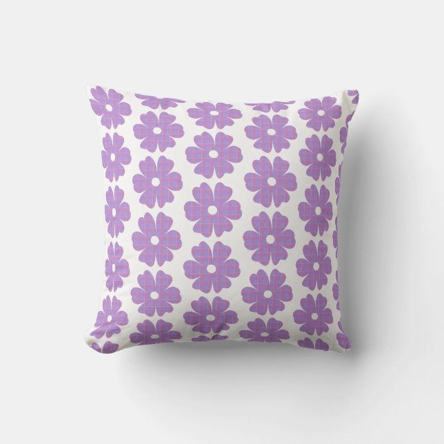 Coussin Fleur Forme Carreaux Rose Violet (Recto)