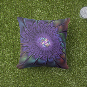 Coussin Fleur fractale Abstraite moderne et colorée tendan