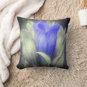 Coussin Fleur Gentienne Bleue Noir Et Blanc Partielle Coul
