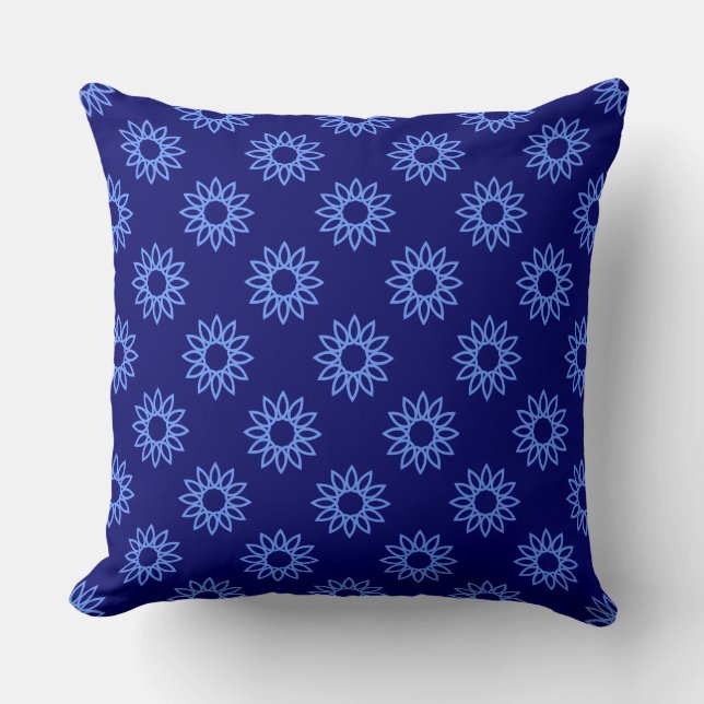 Coussin Fleur géométrique 01 - Bébé bleu sur Deep Navy (Recto)