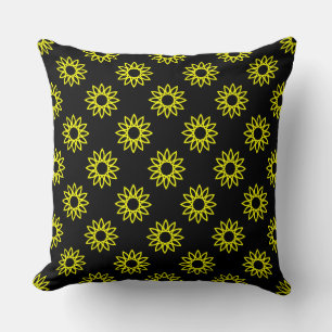 Coussin Fleur géométrique 01 - Jaune sur noir