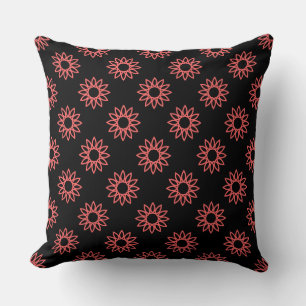 Coussin Fleur Géométrique 01 - Rose Tropical sur Fond Noir