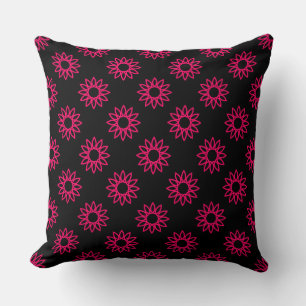 Coussin Fleur géométrique 01 - Rouge néon sur noir