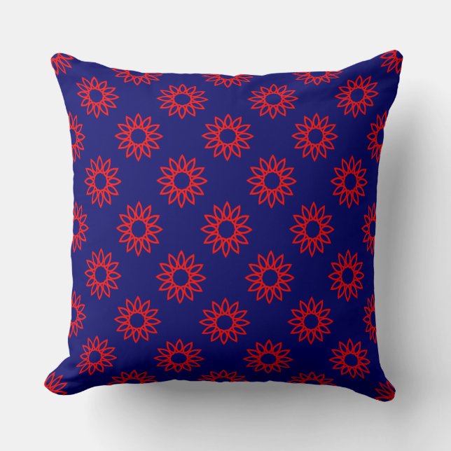 Coussin Fleur géométrique 01 - Rouge sur Marine profonde (Recto)