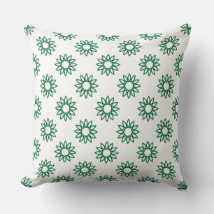 Coussin Fleur géométrique 01 - Vert forestier sur blanc
