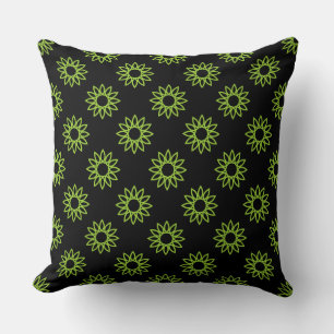 Coussin Fleur Géométrique 01 - Vert Martien sur Fond Noir
