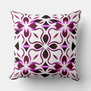 Coussin Fleur géométrique élégante botanique blanche viole