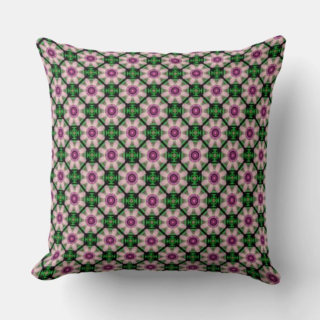 Coussin Fleur géométrique en vert et marron (Recto)