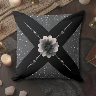 Coussin Fleur géométrique moderne de dahlia monochromatiqu
