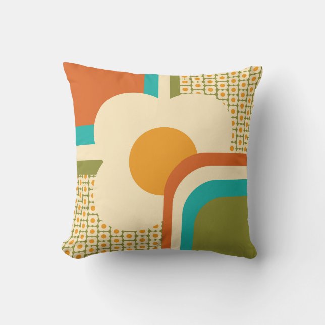 Coussin Fleur géométrique rétro des années 70 (Recto)