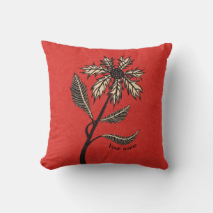 Coussin Fleur Gothique Retro Encre Vintage Rouge Et Noir N
