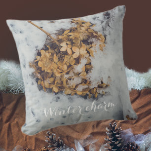 Coussin Fleur Hortensia sur la neige
