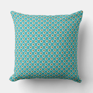 Coussin Fleur imprimé marguerite sur turquoise