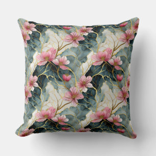 Coussin Fleur Japonaise, Rose Avec Or