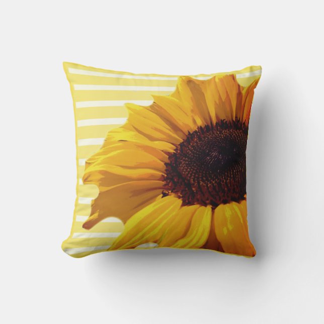 Coussin Fleur jaune avec fond rayé (Recto)