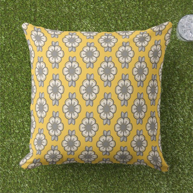 Coussin Fleur jaune et grise moderne  (Herbe)