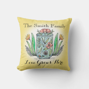 Coussin Fleur jaune personnalisée L'amour grandit ici