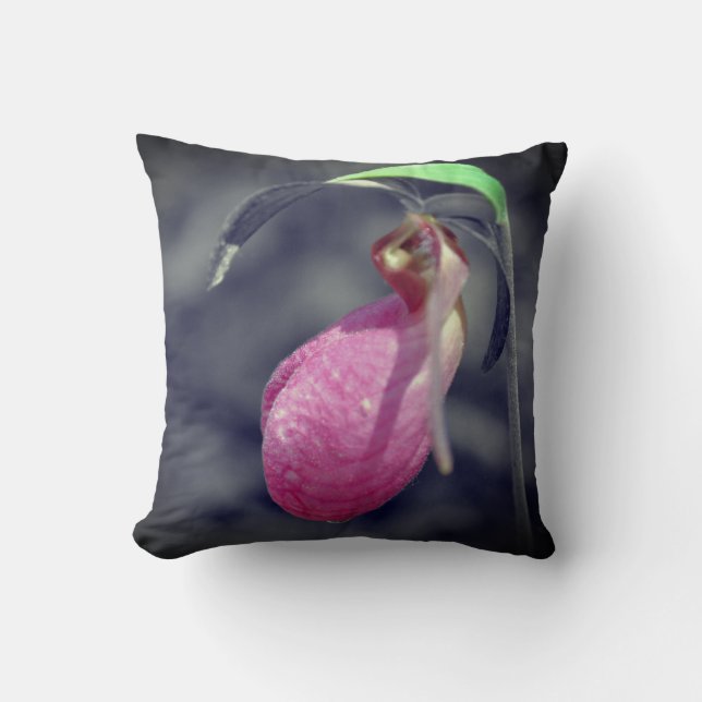 Coussin Fleur Lady Slipper Noir Et Blanc Couleur Partielle (Recto)