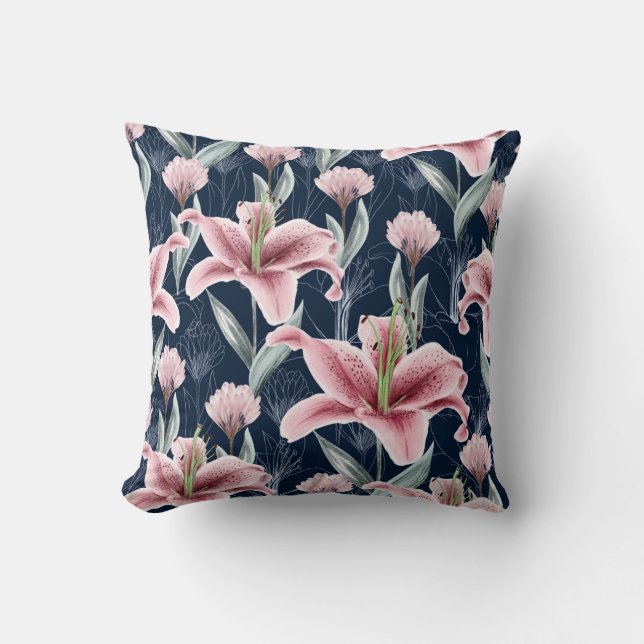 Coussin Fleur Lilly Rose Motif sans couture. (Recto)