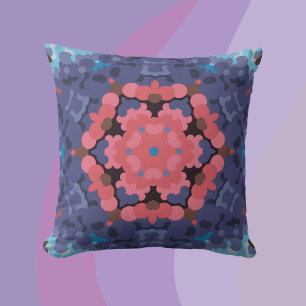 Coussin Fleur Mandala rétro bleu et rose