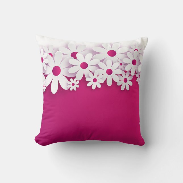Coussin Fleur marguerite blanche Magenta rose Floral Accen (Recto)