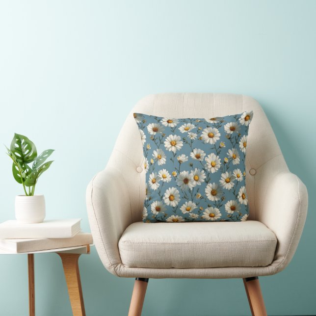 Coussin Fleur marguerite en bleu incomparable (Chaise)