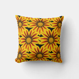 Coussin fleur marguerite jaune et rouge avec rayures