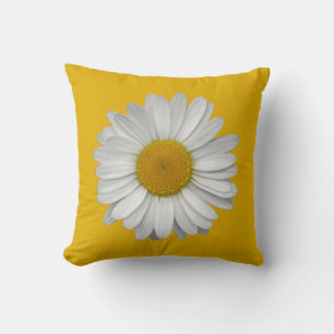 Coussin Fleur marguerite moderne élégante sur moutarde jau
