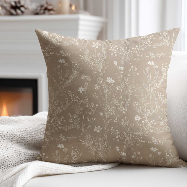Coussin Fleur Marron Taupe Élégante (Créateur téléchargé)