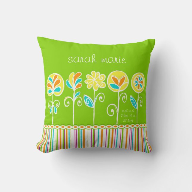 Coussin Fleur mignonne et rayures bébé personnalisable (Recto)