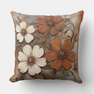 Coussin Fleur Moderne Brun Gris Orange Rouille