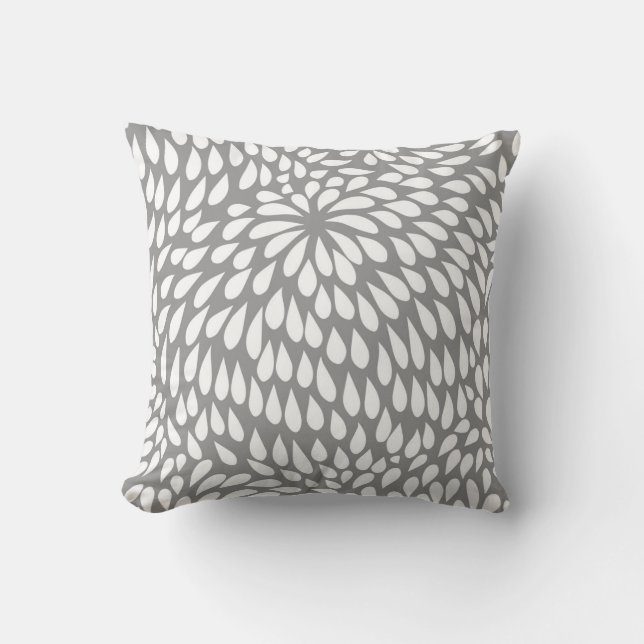Coussin Fleur moderne de Paisley dans gris et blanc (Recto)