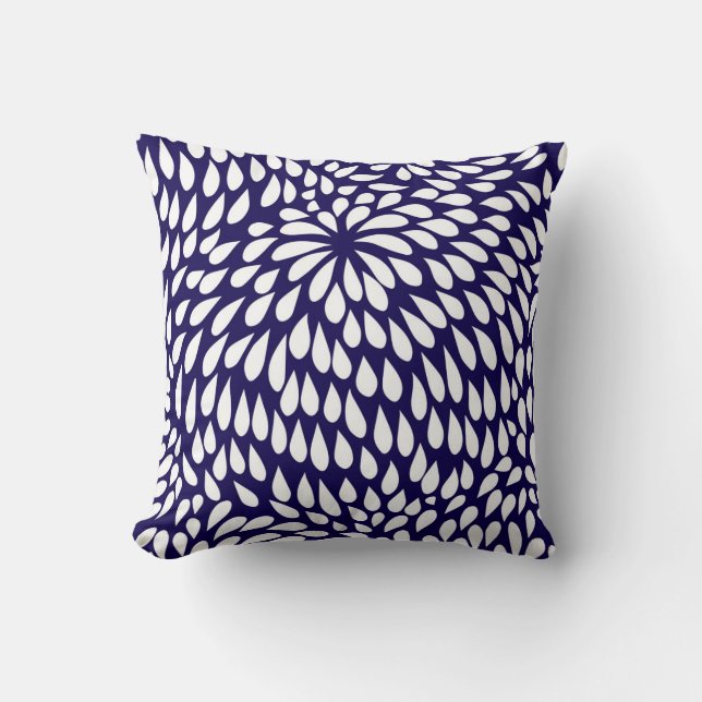 Coussin Fleur moderne de Paisley dans le bleu et le blanc (Recto)