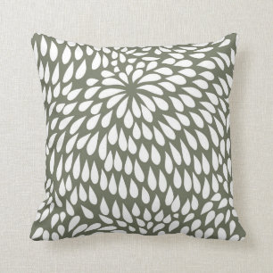 Coussin Fleur moderne de Paisley en vert olive et blanc