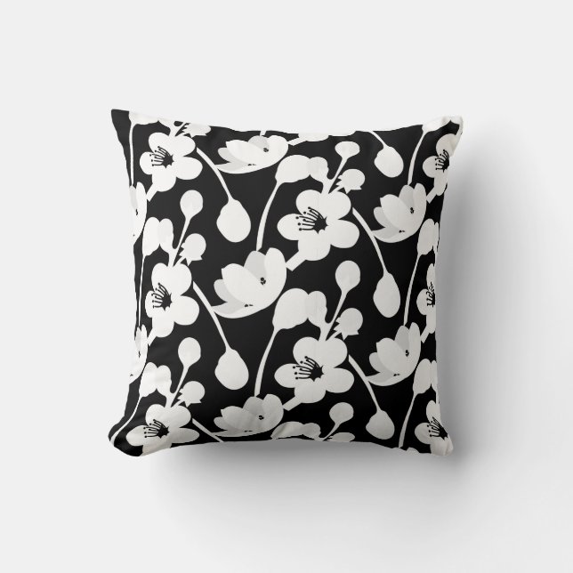Coussin Fleur Moderne Noir Blanc (Recto)