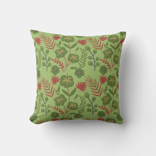Coussin Fleur motif, branche, feuille fleurie verte sans s (Recto)
