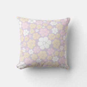 Coussin Fleur Motif - Pastel rose, jaune et violet