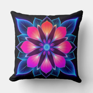 Coussin Fleur néon avec motifs de lumière bleue
