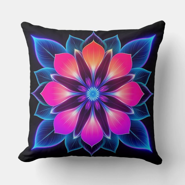 Coussin Fleur néon Lumière bleue Abstrait Chambre (Recto)