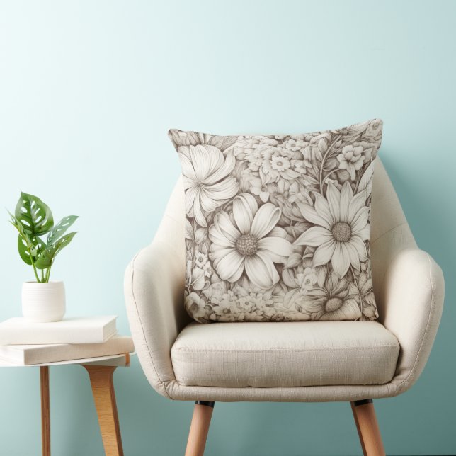 Coussin Fleur neutre douce avec botanique classique (Chaise)