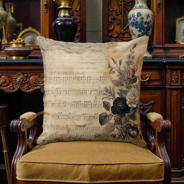 Coussin Fleur noir victorien ancien (Créateur téléchargé)