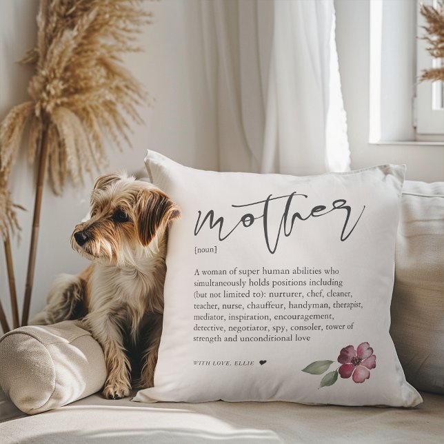 Coussin Fleur Nom de la mère Fête des mères (Floral Noun Mother Mother's Day Throw Pillow)