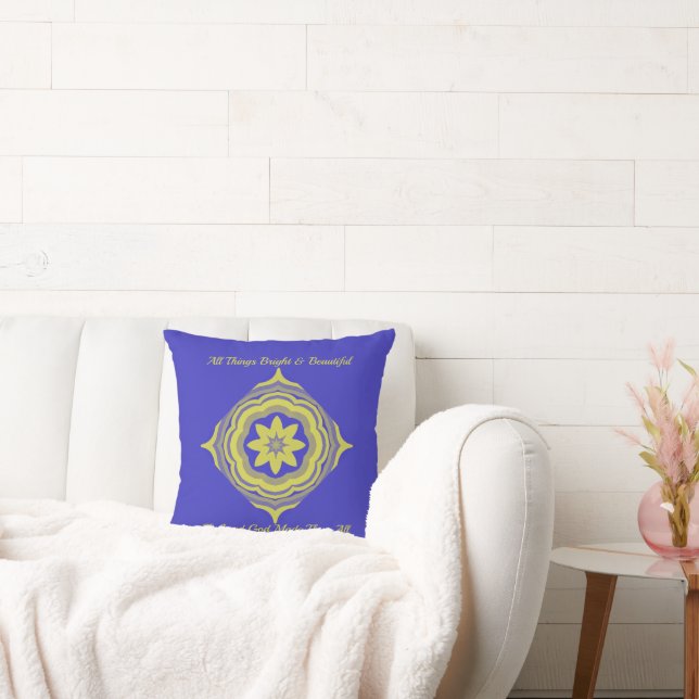 Coussin Fleur octagon bleu jaune (Canapé)