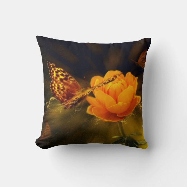 Coussin Fleur orange aux papillons (Recto)