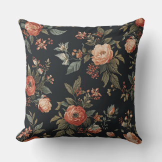 Coussin Fleur Orange Brûlé et Sauge Noire Cottagecore Somb