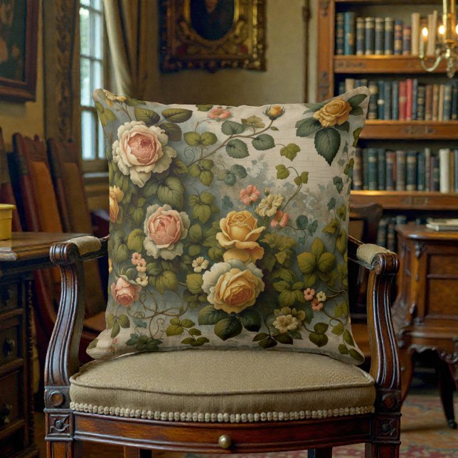 Coussin Fleur Orange Jaune Victorien Ancien (Créateur téléchargé)