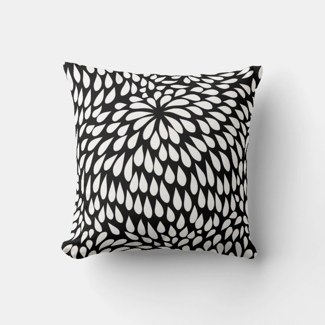 Coussin Fleur Paisley moderne en noir et blanc (Recto)