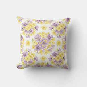 Coussin Fleur pastel fleur violet or aquarelle