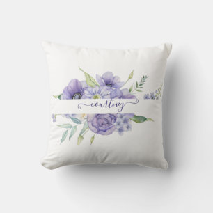 Coussin Fleur personnalisée aquarelle violette 
