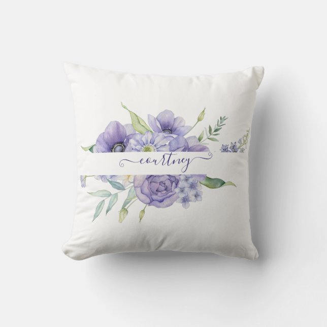 Coussin Fleur personnalisée aquarelle violette  (Recto)